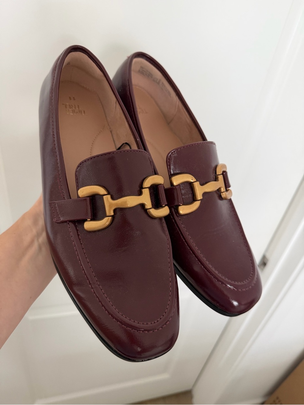 Time and Tru Women's Burgundy Slip-On Loafers with Gold Hardware